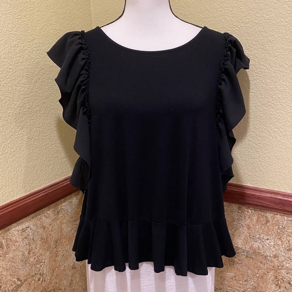 Vince Camuto Black Ruffle Sleeve Peplum Blouse